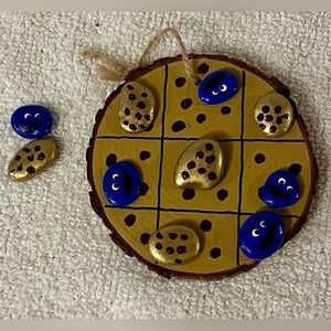 Handcrafted Tic-Tac-Toe Set with Blue and Gold Stones